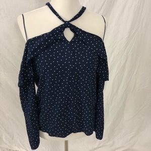 Navy White Polkadot Cold shoulder top by Wayf!
